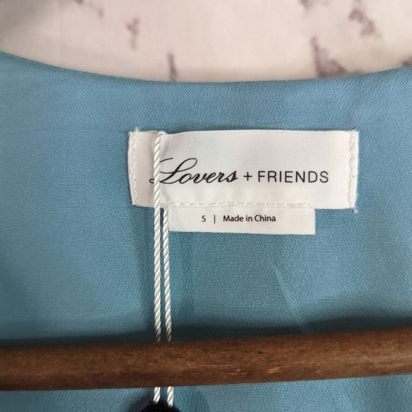 Lovers + Friends Mini Wrap Dress Blue Embroidered V-Neck Flutter Small - Picture 6 of 12